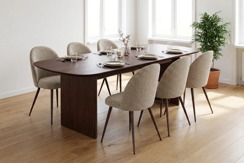 Alma Matgrupp rektangulärt 220 cm Valnöt med 6 Nibe Plus Matstolar - Valnöt - Möbler - Bord & matgrupper - Matgrupper