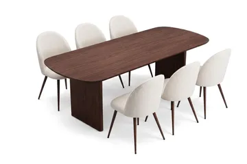 Alma Matgrupp rektangulärt 220 cm Valnöt med 6 Nibe Plus Matstolar - Valnöt - Möbler - Bord & matgrupper - Matgrupper