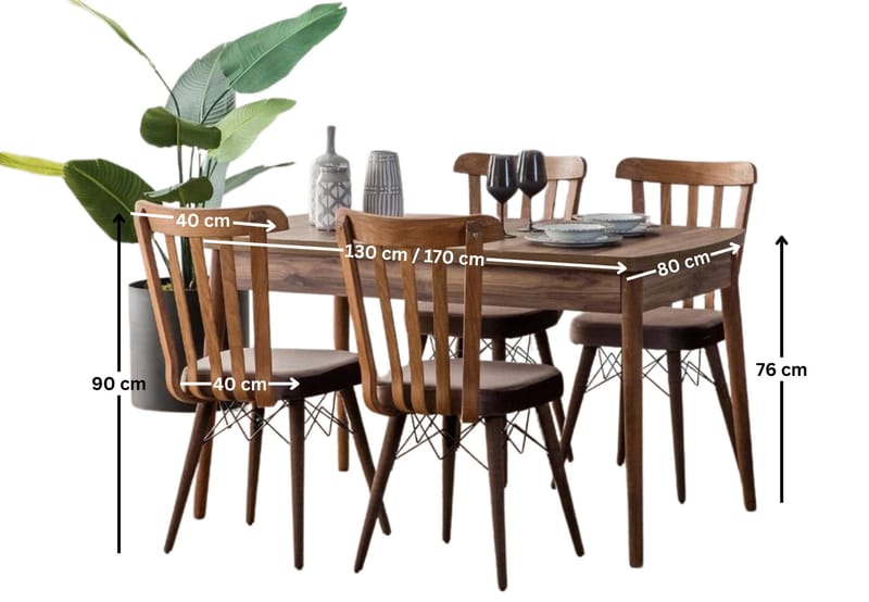 Alvryn Matgrupp Bord 130 cm + 4 Stolar - Brun - Möbler - Bord & matgrupper - Matgrupper
