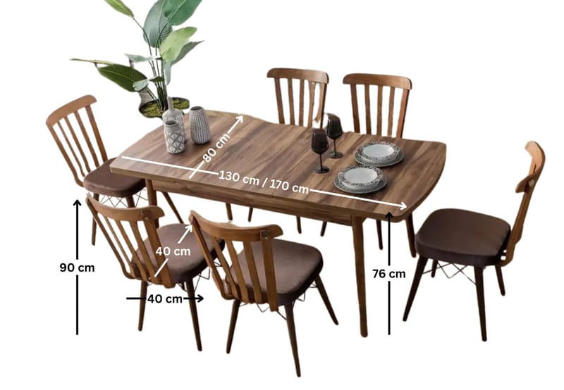 Alvryn Matgrupp Förlängningsbar 130-170 cm med 6 Stolar - Möbler - Bord & matgrupper - Matgrupper