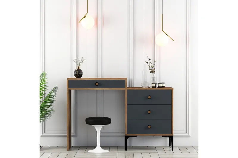 Ameias Sminkbord 124x84,7 cm Brun/Svart - Hanah Home - Möbler - Bord & matgrupper - Sminkbord & toalettbord