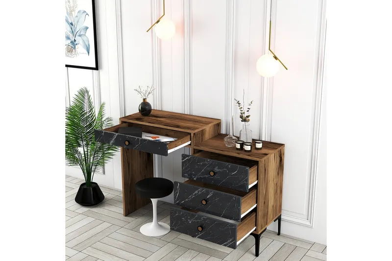 Ameias Sminkbord 124x84,7 cm Brun/Svart - Hanah Home - Möbler - Bord & matgrupper - Sminkbord & toalettbord