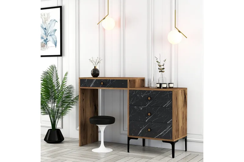 Ameias Sminkbord 124x84,7 cm Brun/Svart - Hanah Home - Möbler - Bord & matgrupper - Sminkbord & toalettbord