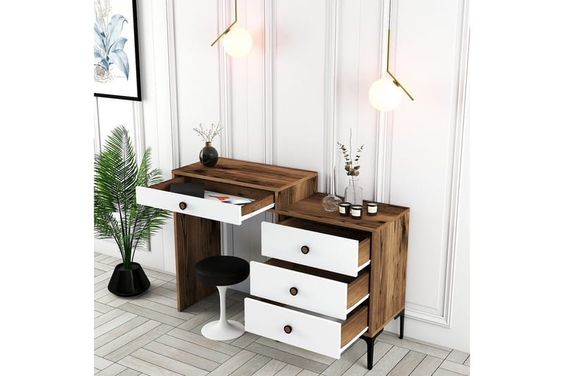 Ameias Sminkbord 124x84,7 cm Brun/Vit - Hanah Home - Möbler - Bord & matgrupper - Sminkbord & toalettbord
