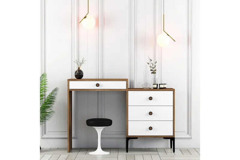 Ameias Sminkbord 124x84,7 cm Brun/Vit - Hanah Home - Möbler - Bord & matgrupper - Sminkbord & toalettbord