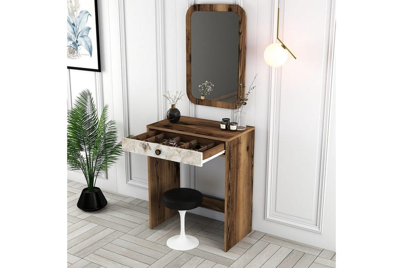 Ameias Sminkbord 70 cm - Valnöt/Vit/Marmor - Möbler - Bord & matgrupper - Sminkbord & toalettbord