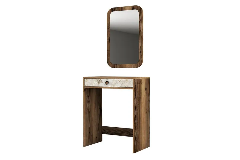 Ameias Sminkbord 70 cm, Valnöt/Vit/Marmor