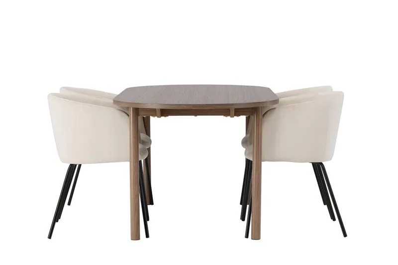 Andy Matbord 180x90 cm Brun med 4 Berit Karmstol Sammet med Armstöd - Möbler - Bord & matgrupper - Matgrupper