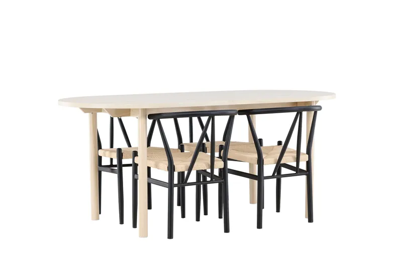 Andy Matgrupp 180 cm Oval med 4 Alfons stolar - Whitewash/Svart - Möbler - Bord & matgrupper - Matgrupper