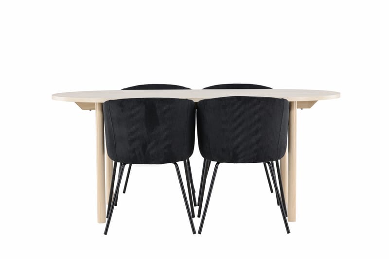 Andy Matgrupp 180 cm Oval med 4 Berit stolar - Whitewash/Svart - Möbler - Bord & matgrupper - Matgrupper