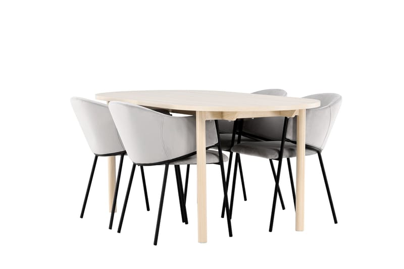 Andy Matgrupp 180 cm Oval med 4 Evelina stolar, Whitewash/Grå