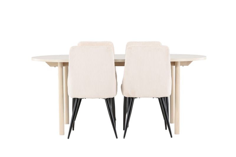Andy Matgrupp 180 cm Oval med 4 Leone stolar - Whitewash/Beige - Möbler - Bord & matgrupper - Matgrupper