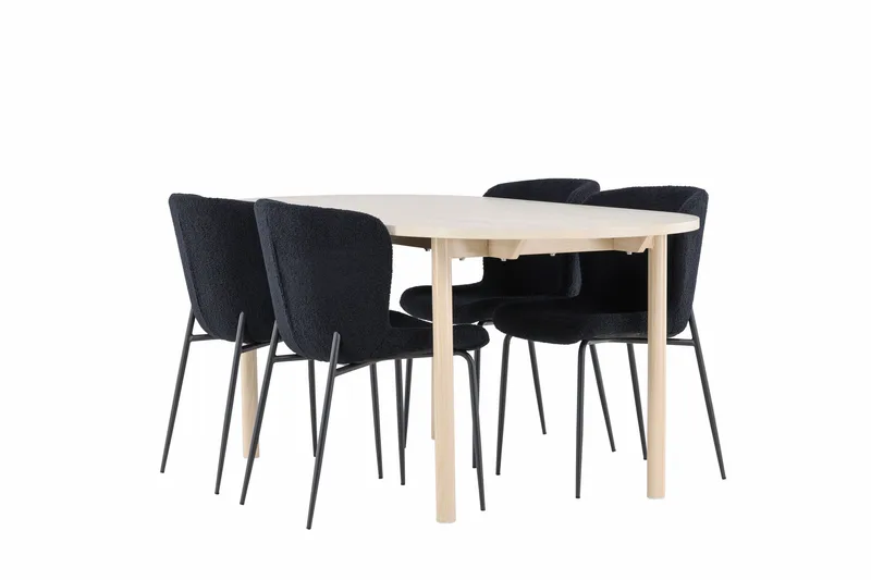 Andy Matgrupp 180 cm Oval med 4 Modesto stolar - Whitewash/Svart - Möbler - Bord & matgrupper - Matgrupper