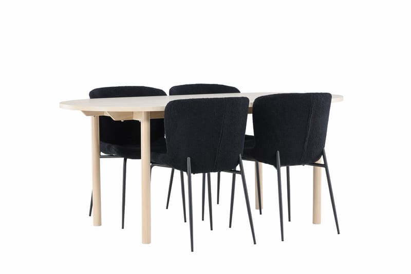 Andy Matgrupp 180 cm Oval med 4 Modesto stolar - Whitewash/Svart - Möbler - Bord & matgrupper - Matgrupper