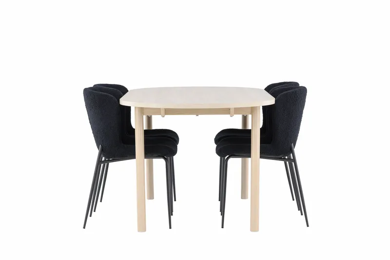 Andy Matgrupp 180 cm Oval med 4 Modesto stolar - Whitewash/Svart - Möbler - Bord & matgrupper - Matgrupper