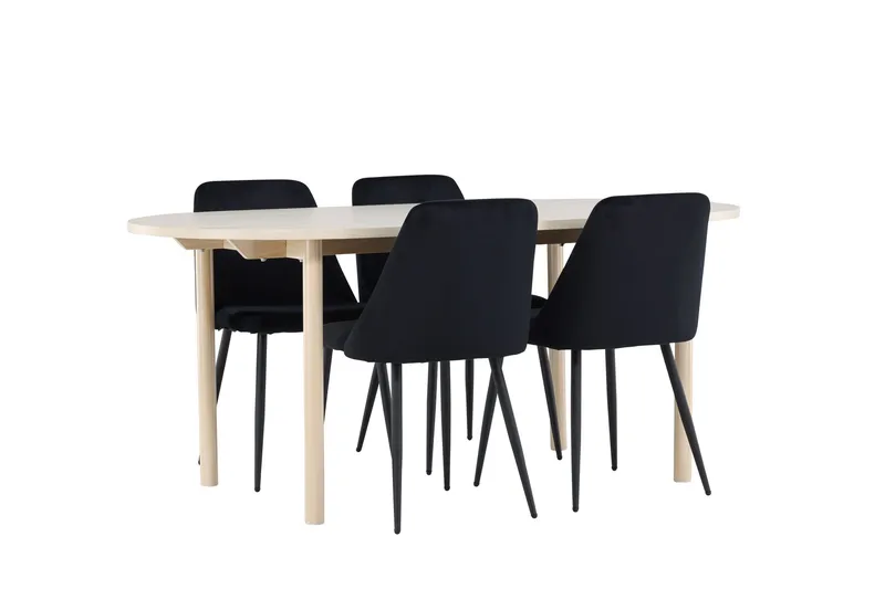 Andy Matgrupp 180 cm Oval med 4 Night stolar - Whitewash/Svart - Möbler - Bord & matgrupper - Matgrupper