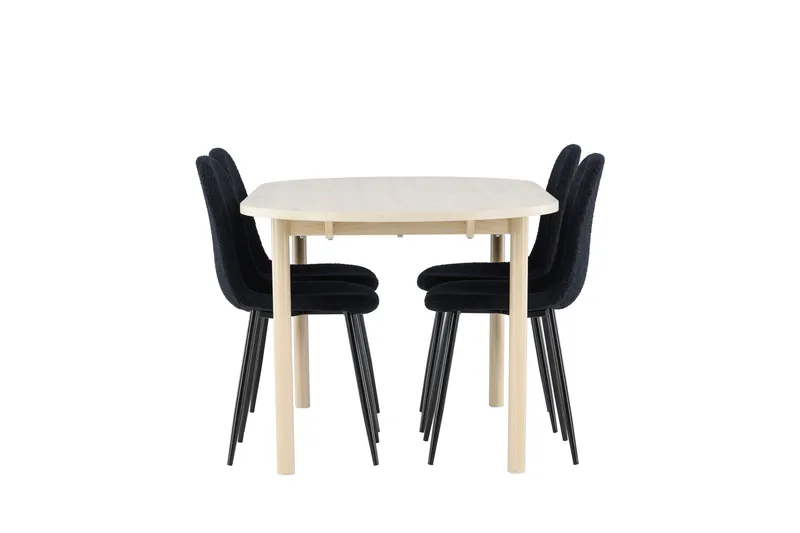 Andy Matgrupp 180 cm Oval med 4 Polar stolar - Whitewash/Svart - Möbler - Bord & matgrupper - Matgrupper