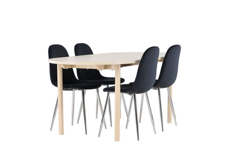 Andy Matgrupp 180 cm Oval med 4 Polar stolar - Whitewash/Svart - Möbler - Bord & matgrupper - Matgrupper