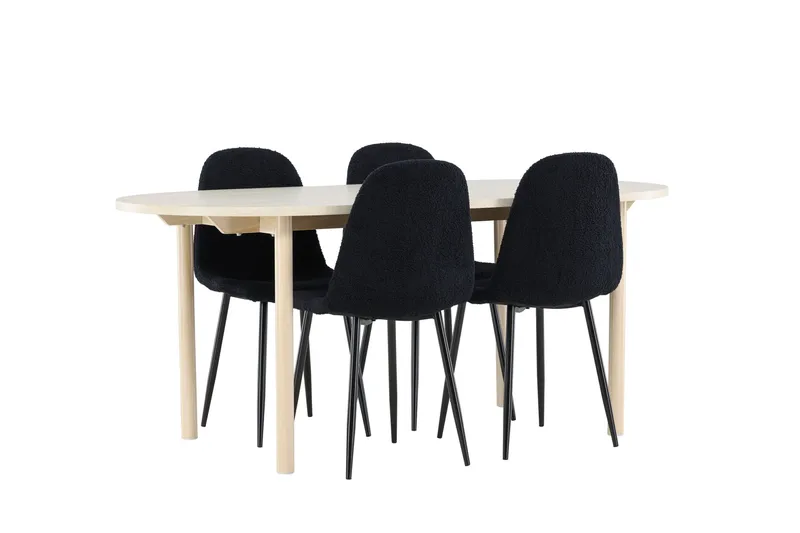 Andy Matgrupp 180 cm Oval med 4 Polar stolar - Whitewash/Svart - Möbler - Bord & matgrupper - Matgrupper