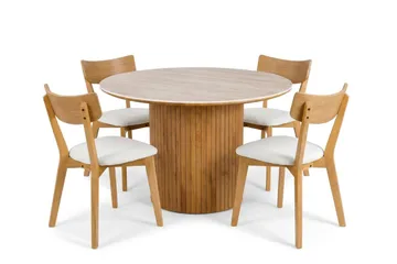 Arvo Matgrupp runt 120 cm Ek med 4 Amelia Matstolar med Dyna - Ek - Möbler - Bord & matgrupper - Matgrupper