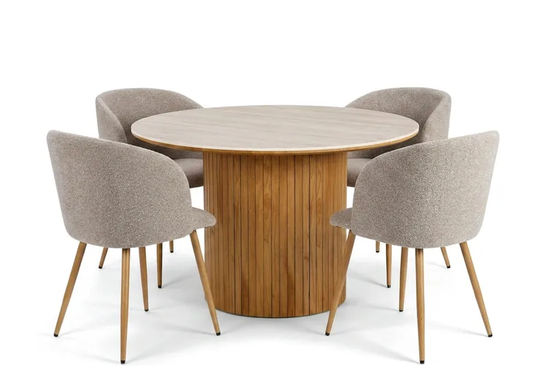 Arvo Matgrupp runt 120 cm Ek med 4 Greya Matstolar - Ek/Greige - Möbler - Bord & matgrupper - Matgrupper