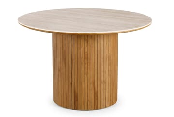 Arvo Matgrupp runt 120 cm Travertinlook med 4 Ronja Matstolar - Ek - Möbler - Bord & matgrupper - Matgrupper