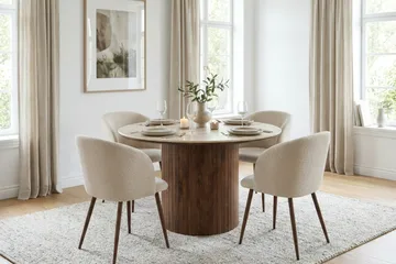 Arvo Matgrupp runt 120 cm Valnöt med 4 Greya Matstolar - Valnöt - Möbler - Bord & matgrupper - Matgrupper