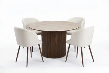 Arvo Matgrupp runt 120 cm Valnöt med 4 Greya Matstolar - Valnöt/Vit - Möbler - Bord & matgrupper - Matgrupper