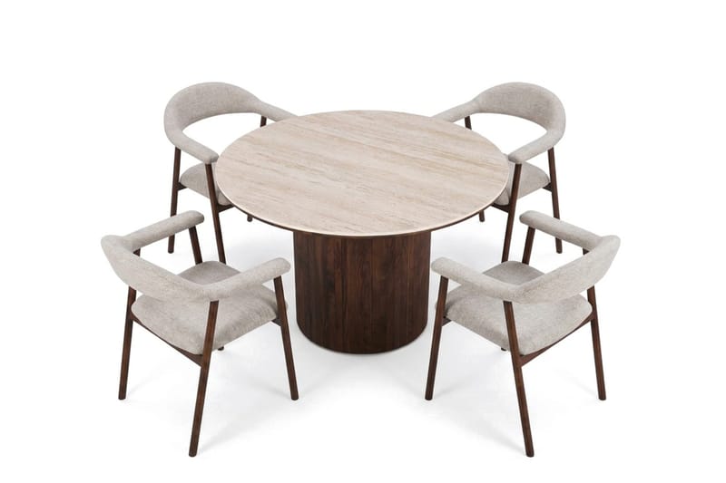 Arvo Matgrupp runt 120 cm Valnöt med 4 Ronja Matstolar - Valnöt - Möbler - Bord & matgrupper - Matgrupper