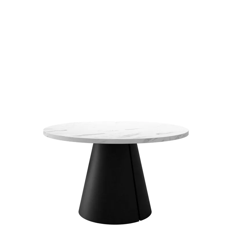 Aurion Förlängningsbart Runt Matbord 100-174 cm med Marmorutseende, Svart/Vit