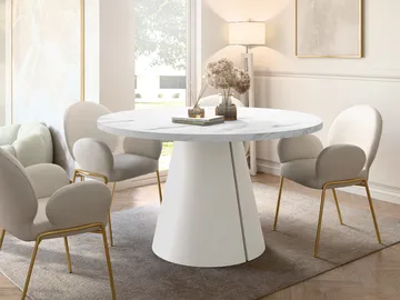 Aurion Förlängningsbart Runt Matbord 100-174 cm med Marmorutseende - Vit / Beige - Möbler - Bord & matgrupper - Matbord & köksbord
