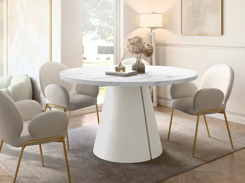 Aurion Förlängningsbart Runt Matbord 100-174 cm med Marmorutseende - Vit / Beige - Möbler - Bord & matgrupper - Matbord & köksbord