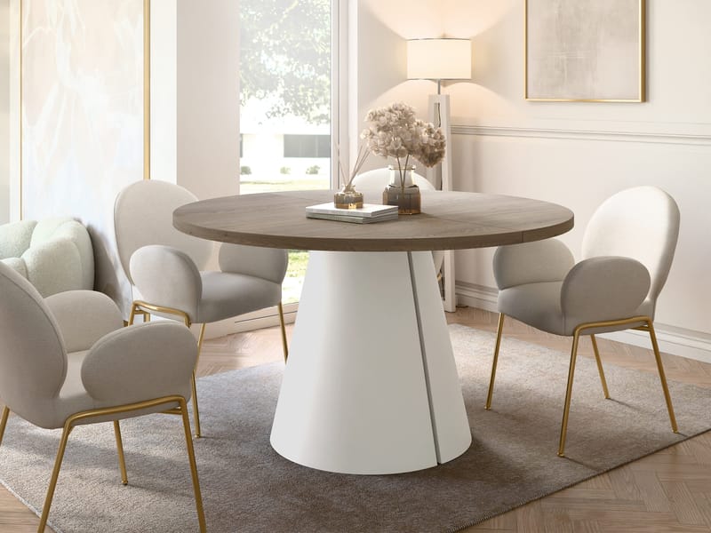 Aurion Förlängningsbart Runt Matbord 120-196 cm med Trä- och Ekutseende - Brun / Beige - Möbler - Bord & matgrupper - Matbord & köksbord