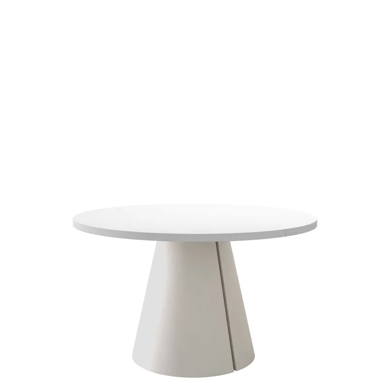 Aurion Förlängningsbart Runt Matbord 120-196 cm med Träutseende, Vit / Beige