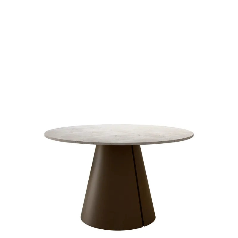 Aurion Matbord Rund Förlängningsbart 120-196 cm, Beige travertin/Koppar