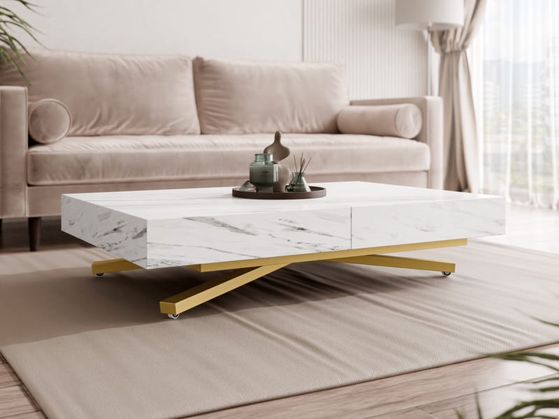 Avendi Soffbord 120 cm - Guld, vit marmor - Möbler - Bord & matgrupper - Soffbord