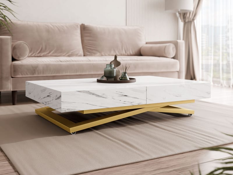 Avendi Soffbord förlängningsbart 200 cm - guld, vit marmor - Möbler - Bord & matgrupper - Soffbord