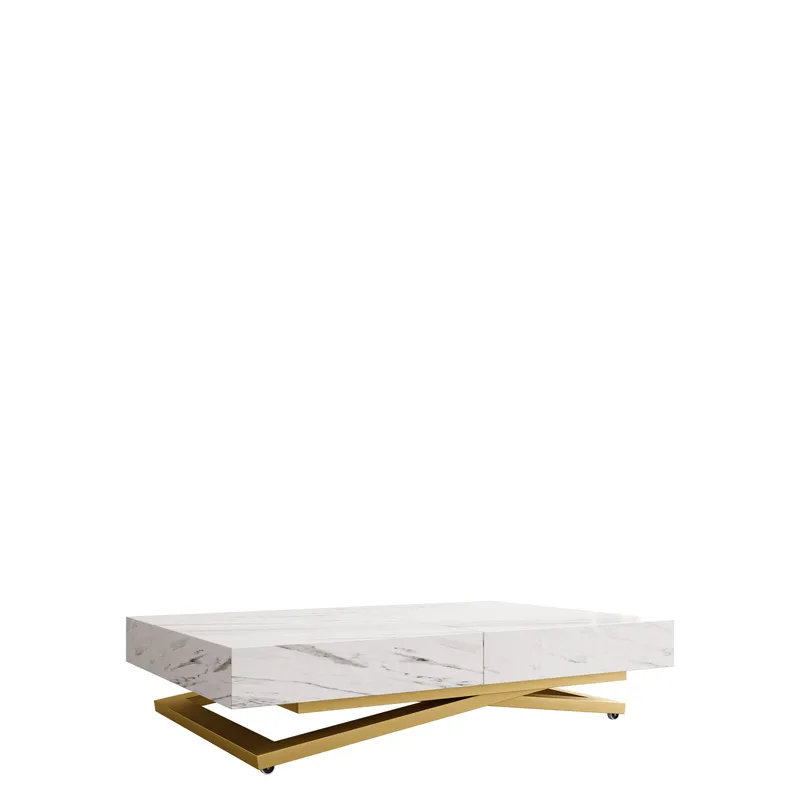 Avendi Soffbord förlängningsbart 200 cm, guld/vit marmor