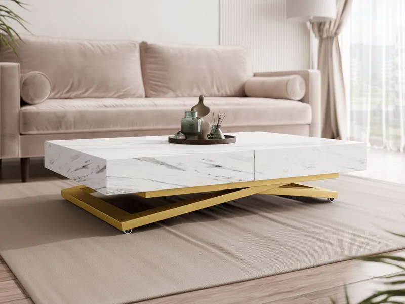 Avendi Soffbord förlängningsbart 200 cm - guld/vit marmor - Möbler - Bord & matgrupper - Soffbord