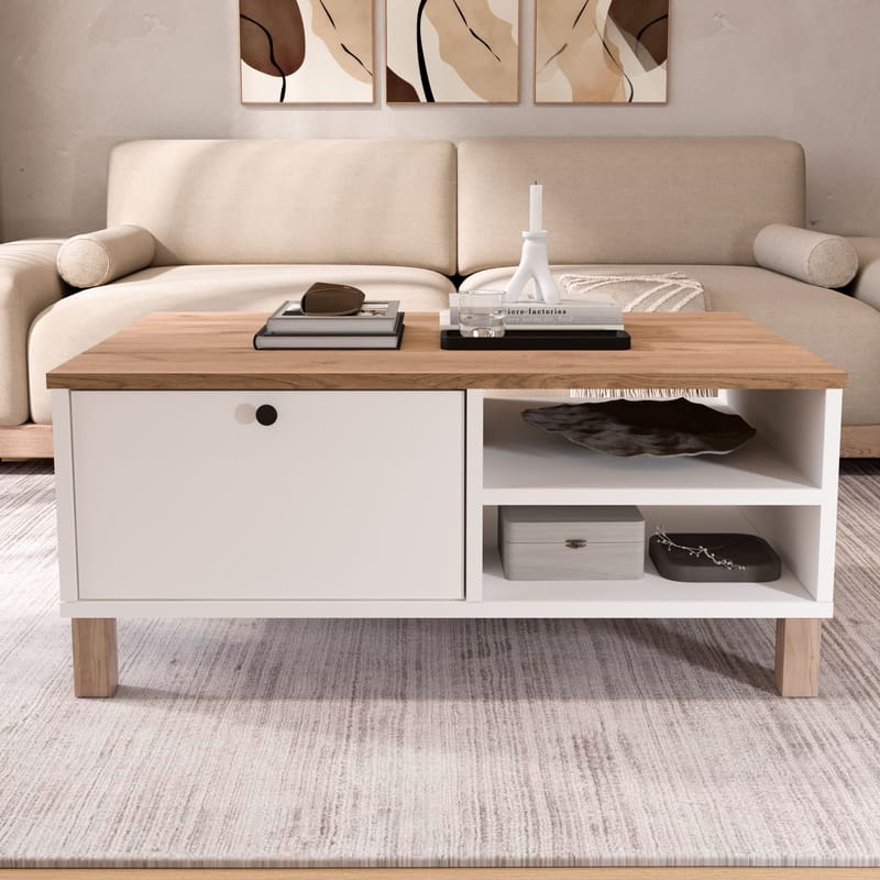Avero Soffbord 90x38,6x60 cm - Vit och ek - Möbler - Bord & matgrupper - Soffbord