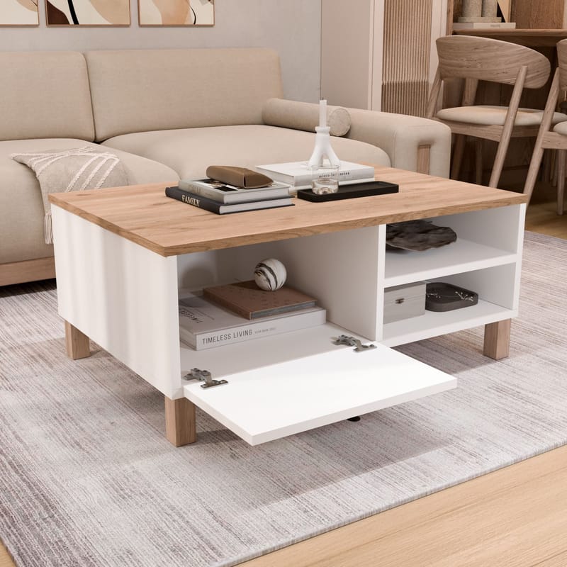 Avero Soffbord 90x38,6x60 cm - Vit och ek - Möbler - Bord & matgrupper - Soffbord