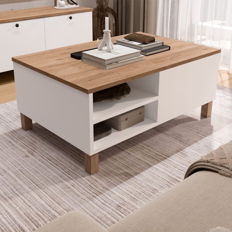 Avero Soffbord 90x38,6x60 cm - Vit och ek - Möbler - Bord & matgrupper - Soffbord