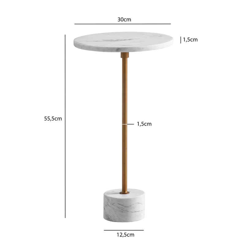 Aelros Sidobord 30 cm - vit marmor med grå ådring och guld - Möbler - Bord & matgrupper - Avlastningsbord - Konsolbord & sidobord