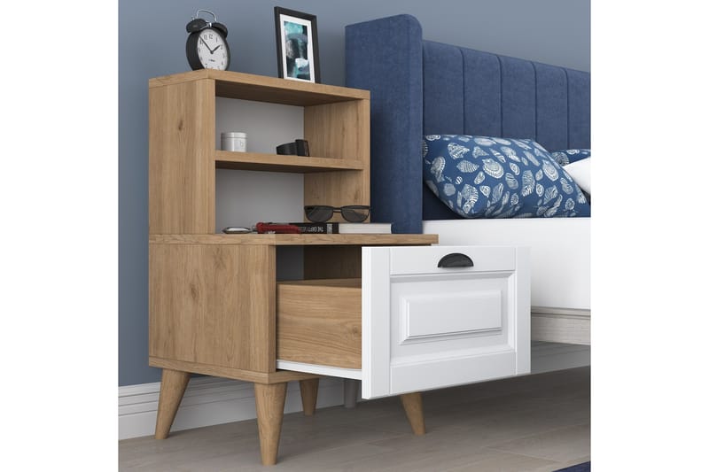 Akashya Sängbord 45x40 cm Brun/Vit - Hanah Home - Möbler - Bord & matgrupper - Avlastningsbord - Sängbord & nattduksbord