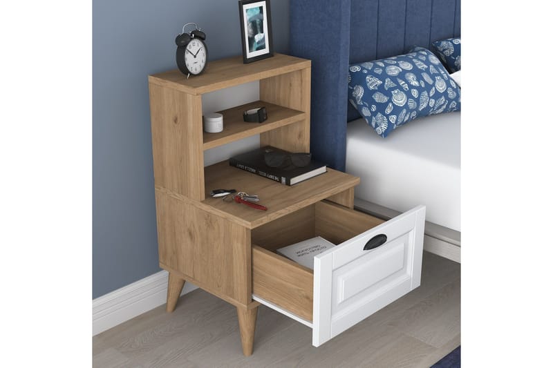 Akashya Sängbord 45x40 cm Brun/Vit - Hanah Home - Möbler - Bord & matgrupper - Avlastningsbord - Sängbord & nattduksbord