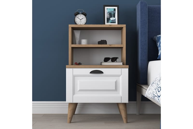 Akashya Sängbord 45x40 cm Brun/Vit - Hanah Home - Möbler - Bord & matgrupper - Avlastningsbord - Sängbord & nattduksbord