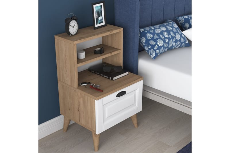 Akashya Sängbord 45x40 cm Brun/Vit - Hanah Home - Möbler - Bord & matgrupper - Avlastningsbord - Sängbord & nattduksbord