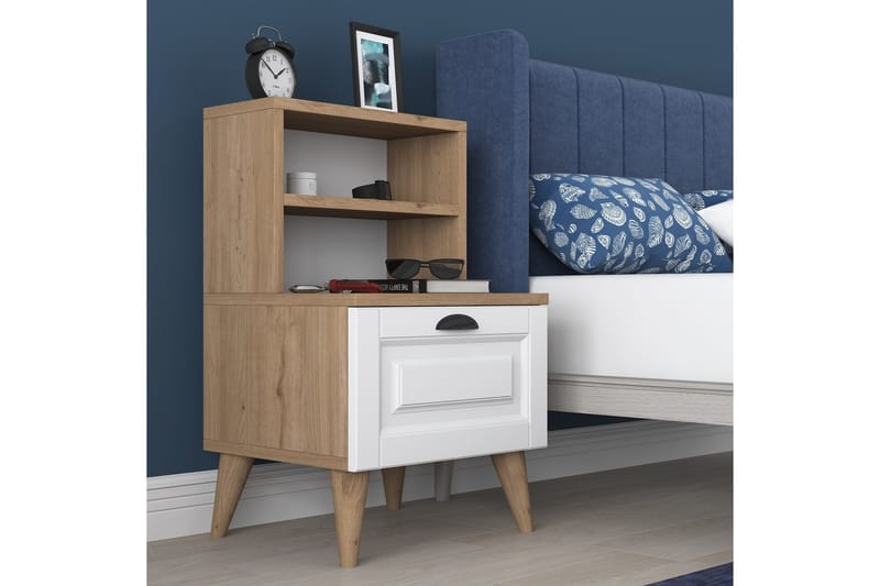 Akashya Sängbord 45x40 cm Brun/Vit - Hanah Home - Möbler - Bord & matgrupper - Avlastningsbord - Sängbord & nattduksbord