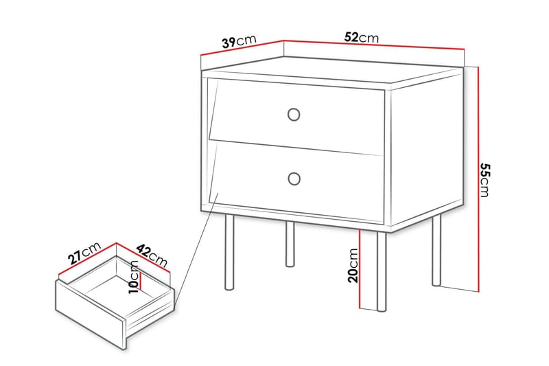 Akilesh Sängbord 52 cm i Målat Trä med Lådor - Svart - Möbler - Bord & matgrupper - Avlastningsbord - Sängbord & nattduksbord