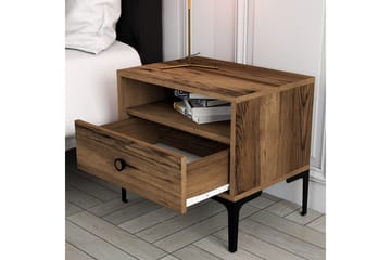 Ameias Sängbord 56 cm med Trä- och Valnötsutseende, Förvaring med Låda - Brun - Möbler - Bord & matgrupper - Avlastningsbord - Sängbord & nattduksbord